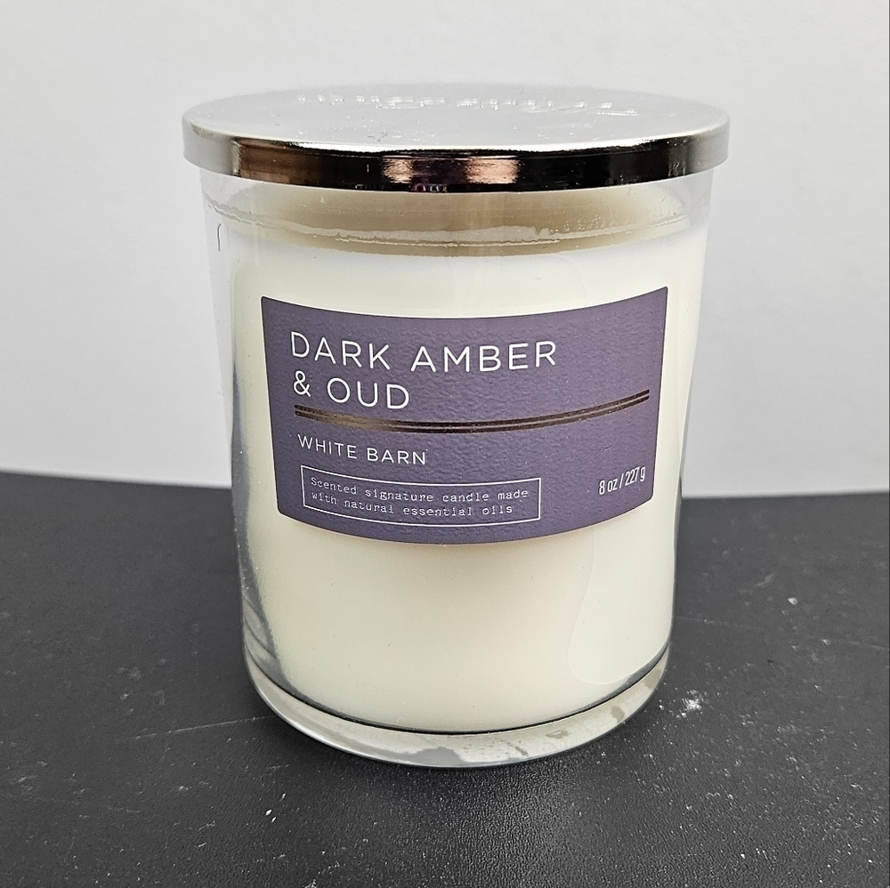 White Barn Bath and Body Works Dark Amber and Oud Single Wick Candle